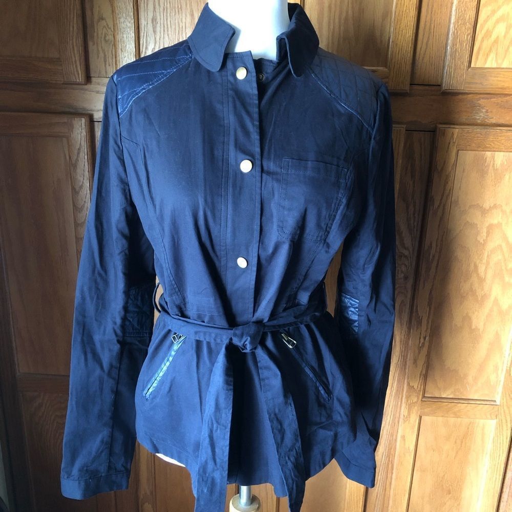 🇺🇸Love Tree Blue Quilted Full Snap Zip Utility Jacket Size L